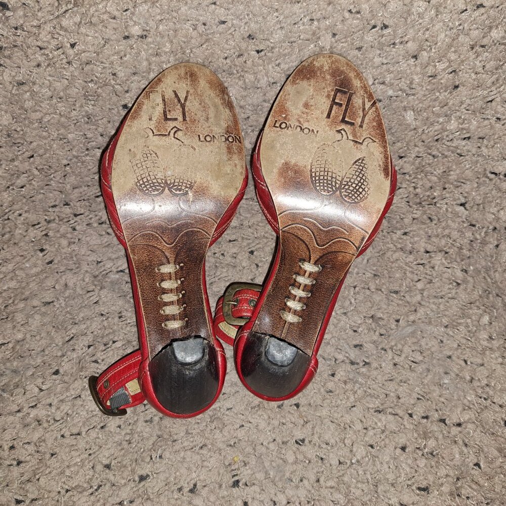Vintage FLY GIRL/FLY LONDON-Red Leather Ankle Strap-Boho/Rockabilly-Sz 37-VG - Picture 8 of 8